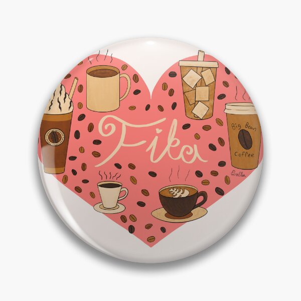 Item preview, Fika Coffee Doodle Heart - Warm Browns & Coral Pink designed and sold by EcoElsa.