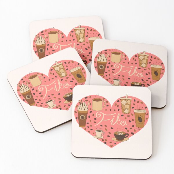 Item preview, Fika Coffee Doodle Heart - Warm Browns & Coral Pink designed and sold by EcoElsa.