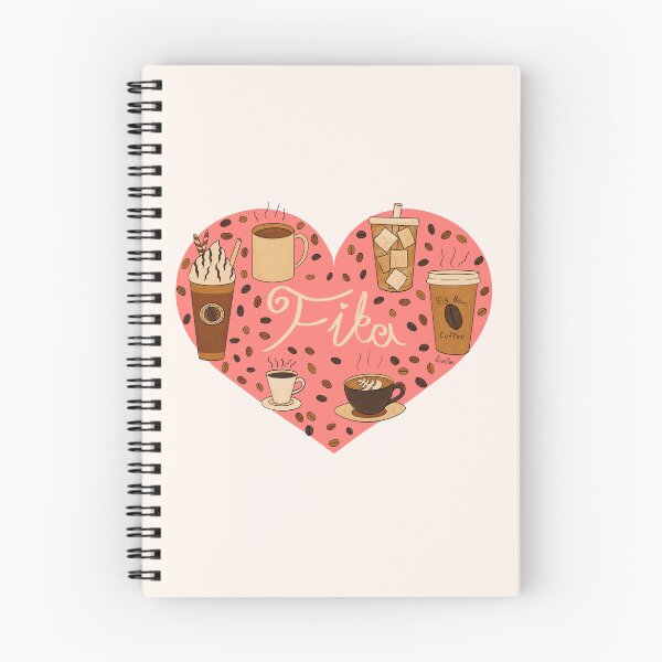 Item preview, Fika Coffee Doodle Heart - Warm Browns & Coral Pink designed and sold by EcoElsa.
