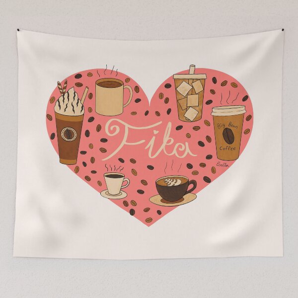 Item preview, Fika Coffee Doodle Heart - Warm Browns & Coral Pink designed and sold by EcoElsa.