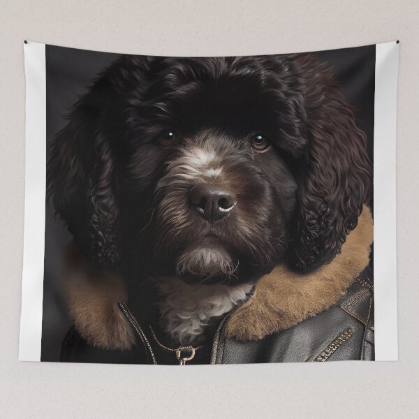 Item preview, Portuguese Water wearing leather jacket - Dog Breed Portrait designed and sold by Nalaxation.