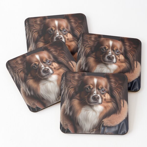 Item preview, Papillon wearing leather jacket - Dog Breed Portrait designed and sold by Nalaxation.