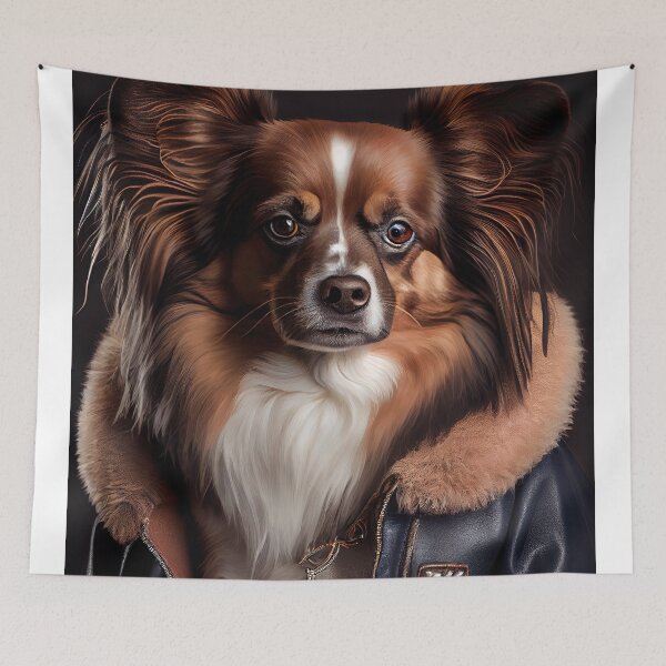Item preview, Papillon wearing leather jacket - Dog Breed Portrait designed and sold by Nalaxation.