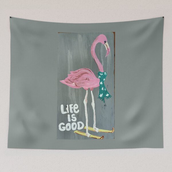 Item preview, Flamingo skier cute sports guy painting designed and sold by vibeno1.