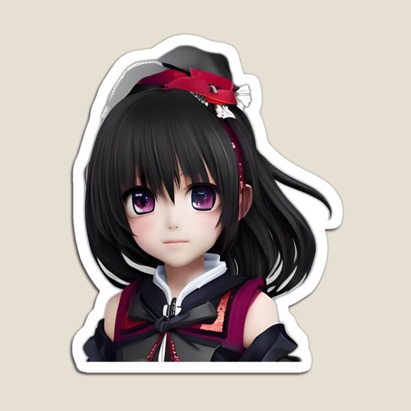 Cute anime girl with black hair and blue eyes on a railroad bridge  background at a summer day. Generated ai. 22310286 Stock Photo at Vecteezy