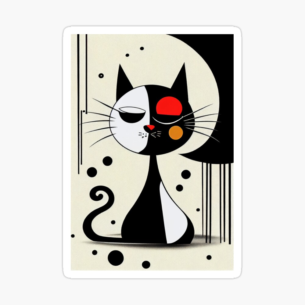 Mid Century Black and White Cat 2 Abstract Art Print Painting Wall Decor Mid Century Black and White Cat 2 Abstract Art Print Painting Wall Decor