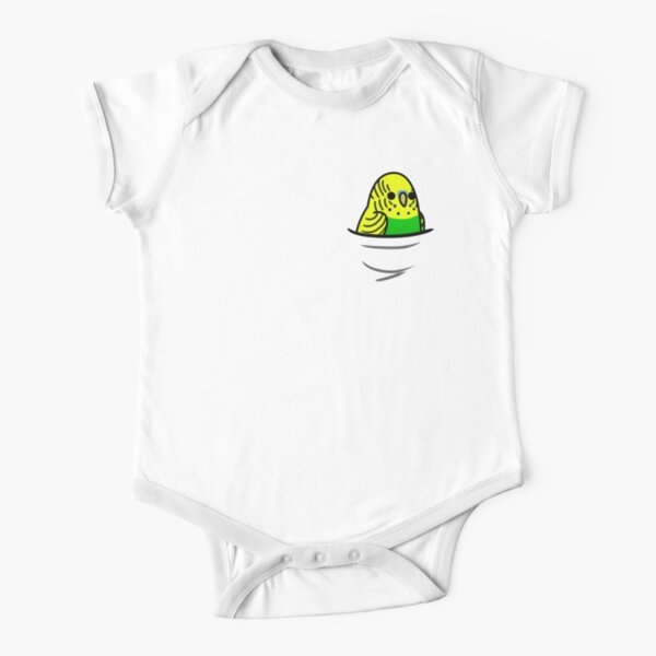 Too Many Birds! - Yellow n' Green Budgie Short Sleeve Baby One-Piece