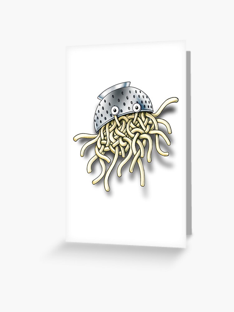 Fliegen Spaghetti Monster Mit Sieb Grusskarte Von Dooodlegod Redbubble