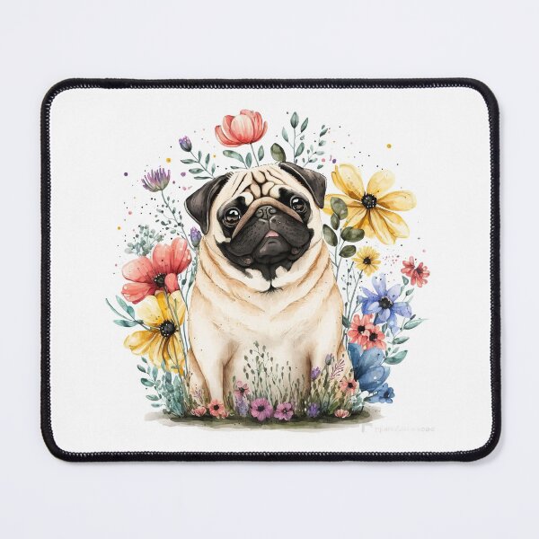 Item preview, Cute Pug with Flowers designed and sold by timea.