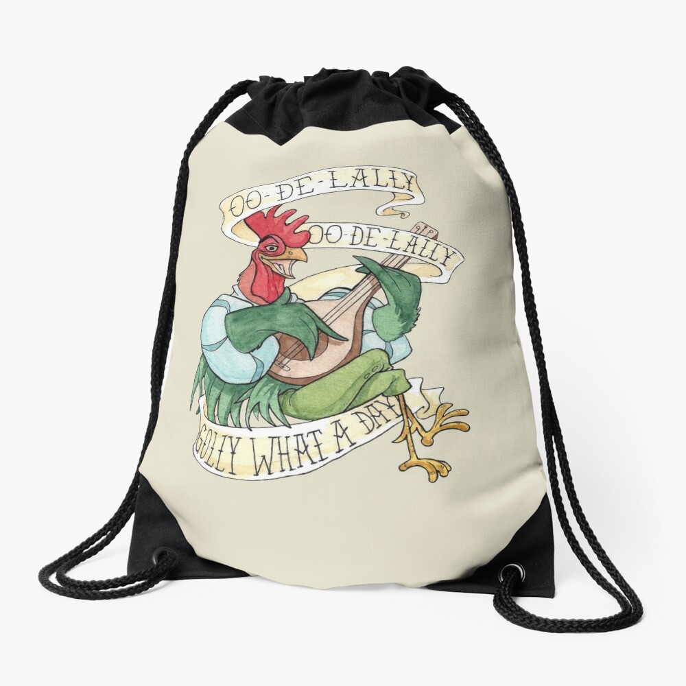 Alan-A-Dale Rooster : OO-De-Lally Golly What A Day Tattoo Watercolor Painting Robin Hood Drawstring Bag