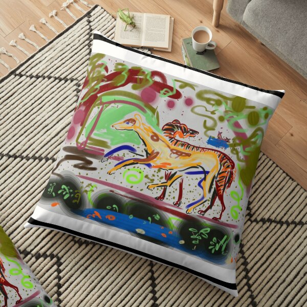 Lurcher greyhounds in a Devonshire garden Floor Pillow