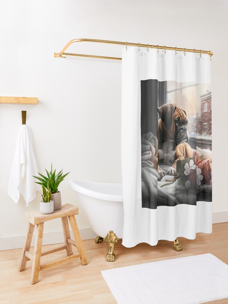 Disover Boxer Dog Enjoys The London View Shower Curtain