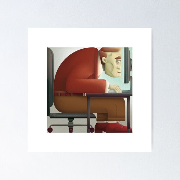 Item preview, Productivity, geometric art of a man hunched over his computer designed and sold by BlueFuryDesign.