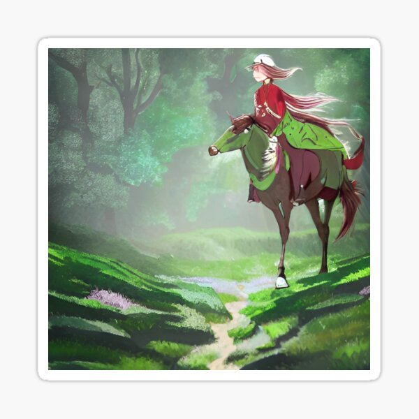 Only the green carriage Rides, rushes in the sky In silvery silence - Artificial intelligence art Sticker
