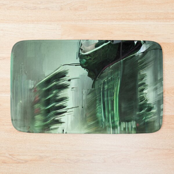 Only the green carriage Rides, rushes in the sky In silvery silence - Artificial intelligence art Bath Mat