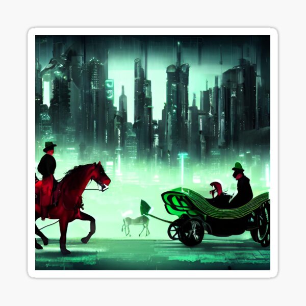 Only the green carriage Rides, rushes in the sky In silvery silence - Artificial intelligence art Sticker