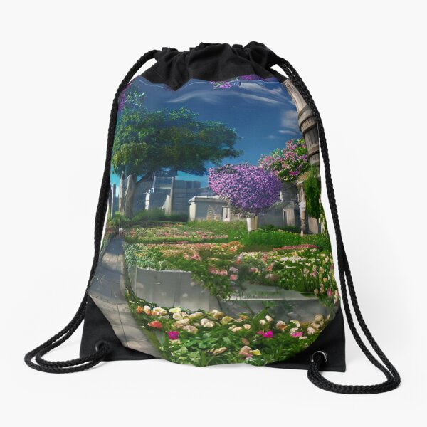 Under the blue sky there is a city of gold With transparent gates and a bright star - Artificial intelligence art - Artificial intelligence art Drawstring Bag