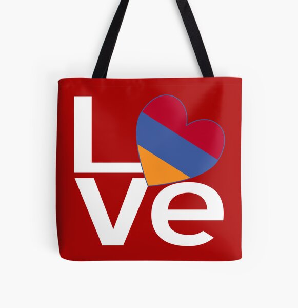 White Red Armenian LOVE All Over Print Tote Bag