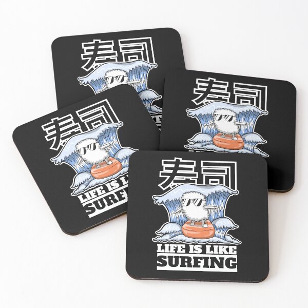Item preview, Life is Like Surfing - Cool Summer Salmon Sushi Surfer Riding Sea Waves designed and sold by The magic  Yellow bus.