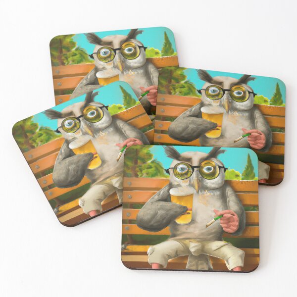 Item preview, The Wise Drinker: A Philosophical Owl Sipping Beer on a Park Bench designed and sold by jerekunnas.