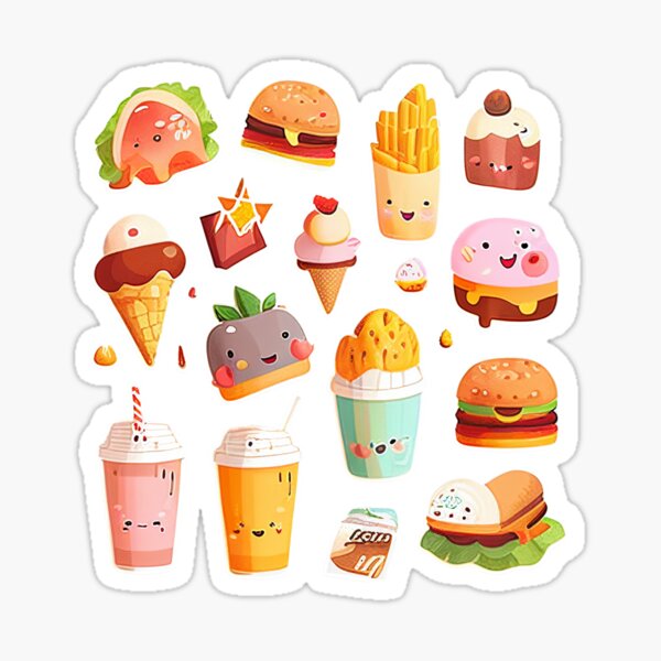 4 Cute happy food sticker pack Sticker for Sale by KawaiiFoodArt