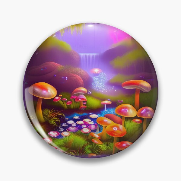Artikelvorschau, Happy Day Mushroom Wonderland mit Teich und glitzernden Wasserfall entworfen und verkauft von BadassBazaar.