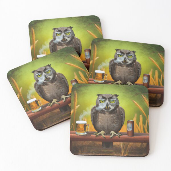 Item preview, The Fed-Up Owl: A Moody Owl Sipping Beer on a Park Bench designed and sold by jerekunnas.