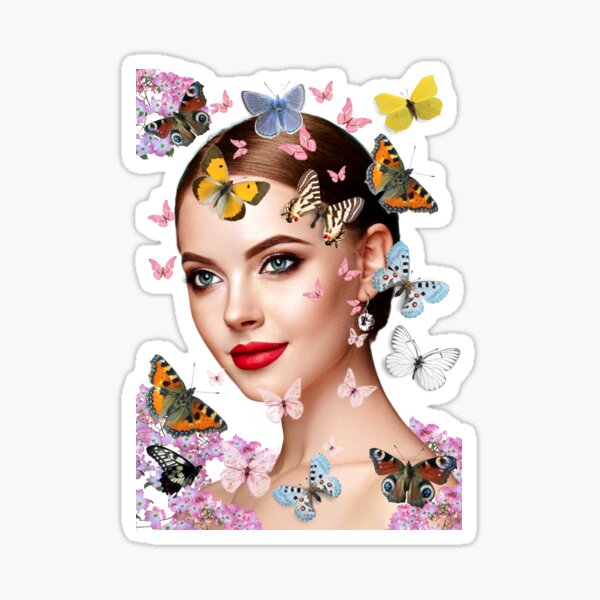 Madam butterfly, woman with butterflies Sticker