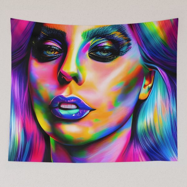Item preview, Woman with extravagant make-up in hologram style - rainbow colors designed and sold by Dalive.