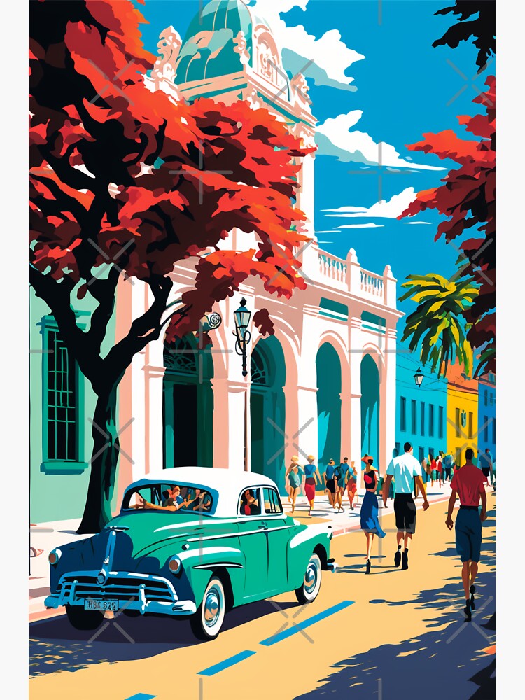 Thumbnail 3 of 3, Sticker, Havana - Colorful Streets designed and sold by AI-nspiration.