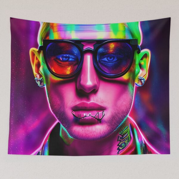 Item preview, Man with tattoos and glasses in hologram style - rainbow colors designed and sold by Dalive.