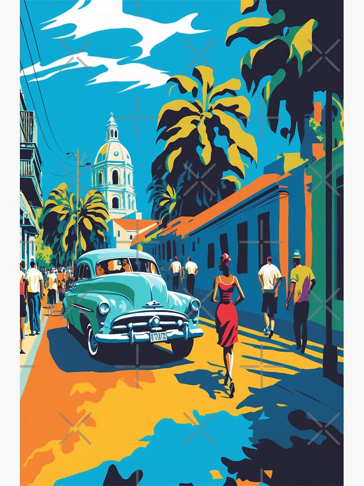 Thumbnail 3 of 3, Sticker, Havana - Colorful Streets designed and sold by AI-nspiration.