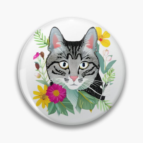 Item preview, Silver Tabby and flowers sticker designed and sold by AMGstuff.