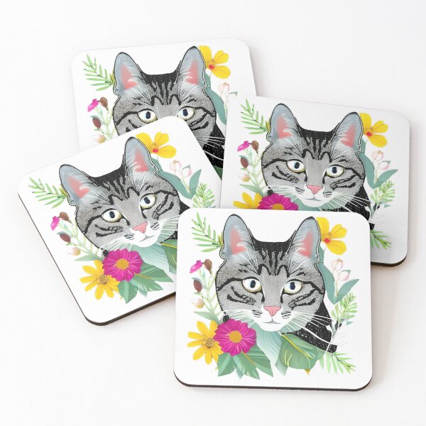 Item preview, Silver Tabby and flowers sticker designed and sold by AMGstuff.