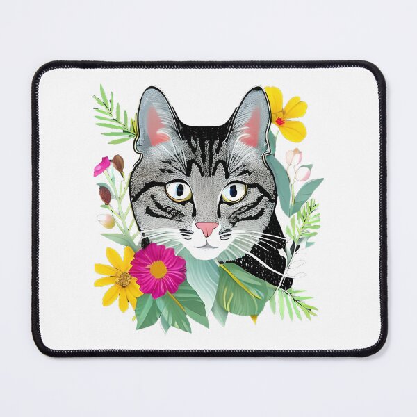 Item preview, Silver Tabby and flowers sticker designed and sold by AMGstuff.