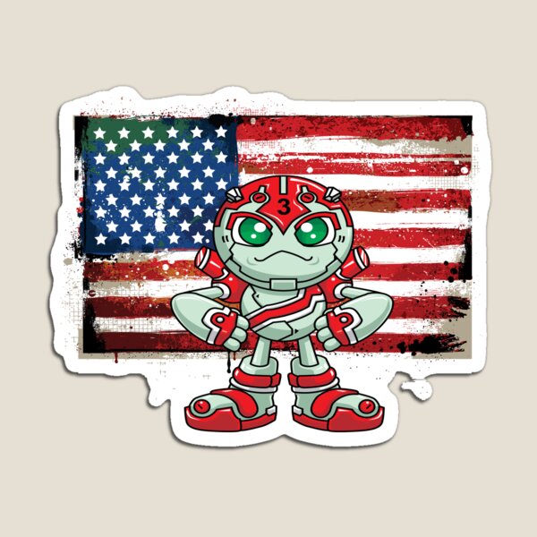 Aperçu de l'œuvre Robot Intelligence Artificielle Robotique Drapeau USA Robotique J'aime Construire Des Robots Dessin Animé créée et vendue par ProjectX23.