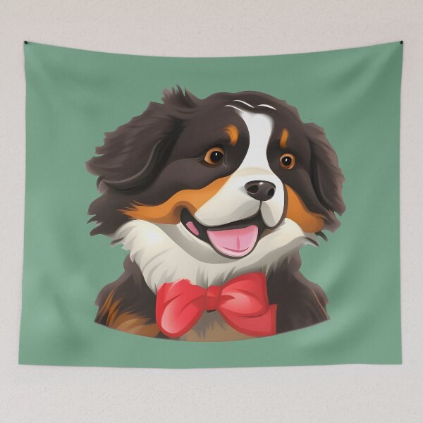Item preview, Cute Red Bow Bernese Mountain Dog - Happy Dog Cartoon Drawing designed and sold by Cawaiico.