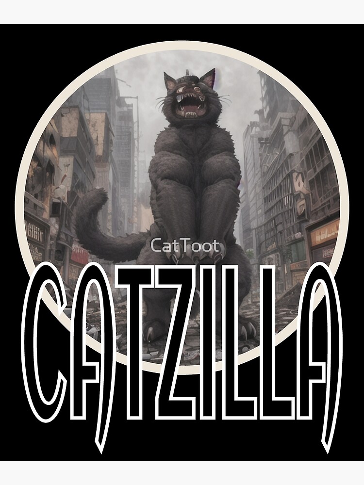 Disover Catzilla Cat Standing in a Destroyed City Street Premium Matte Vertical Poster