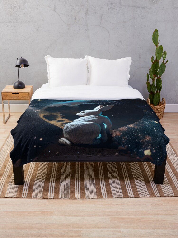 Thumbnail 1 of 6, Throw Blanket, Moonlit Rabbit designed and sold by D3monic.