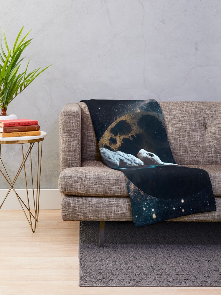 Thumbnail 2 of 6, Throw Blanket, Moonlit Rabbit designed and sold by D3monic.
