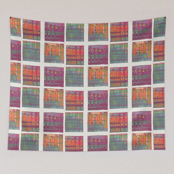 Item preview,  Liminal Space in Orange, Bordeaux and Sapphire Blue through 4 windows designed and sold by BlackArtichoke.