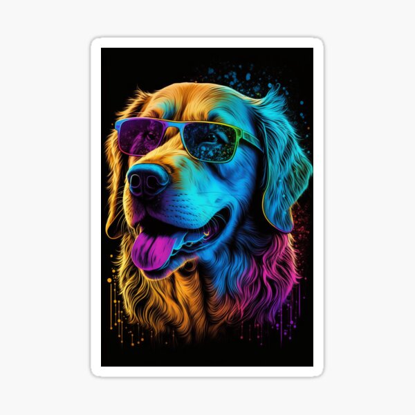Item preview, Fröhlicher Golden Retriever im 80er Jahre Retrowave, Synthwave Style, Hunde Kunstwerk, Haustier  designed and sold by SnorbelDesign.