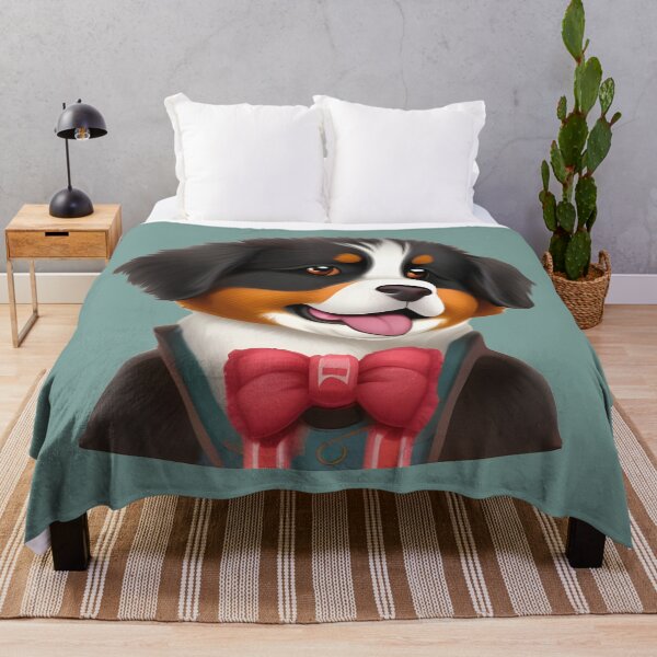 Item preview, Cute Smart Red Bow Bernese Mountain Dog - Happy Dog Cartoon Drawing designed and sold by Cawaiico.