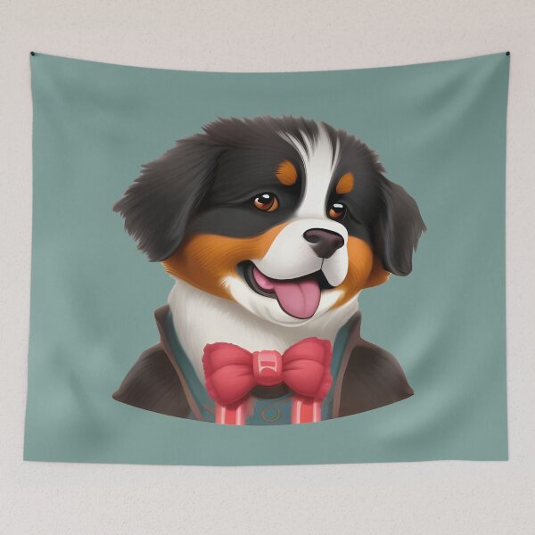 Item preview, Cute Smart Red Bow Bernese Mountain Dog - Happy Dog Cartoon Drawing designed and sold by Cawaiico.