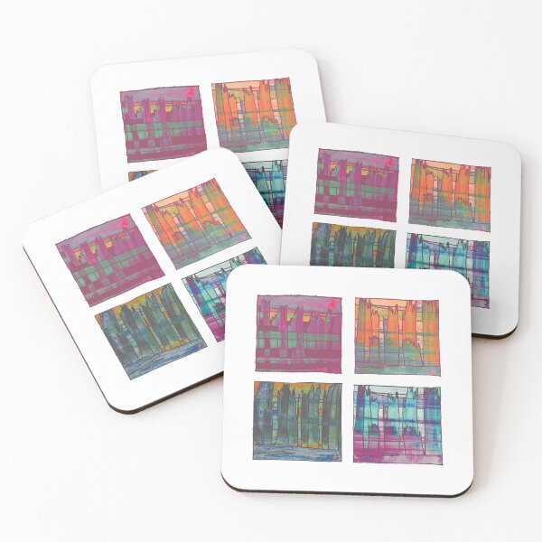 Item preview,  Liminal Space in Orange, Bordeaux, Bottle Green and Sapphire Blue through 4 windows designed and sold by BlackArtichoke.