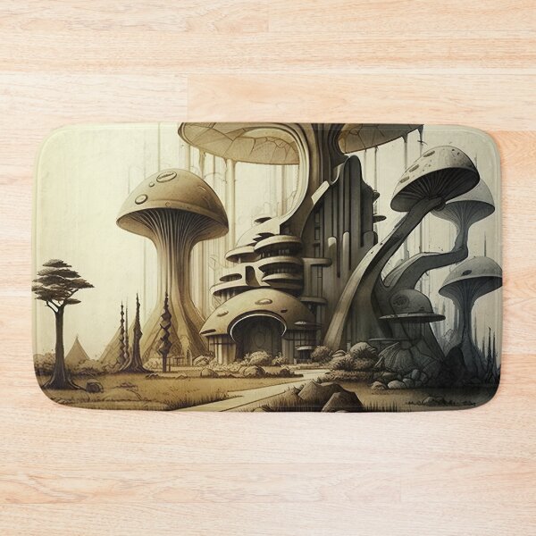 Item preview, Mushroom City In An Alien Fantasy World Landscape designed and sold by Styrman.