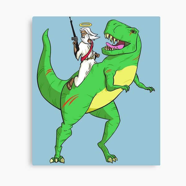 jesus riding a velociraptor