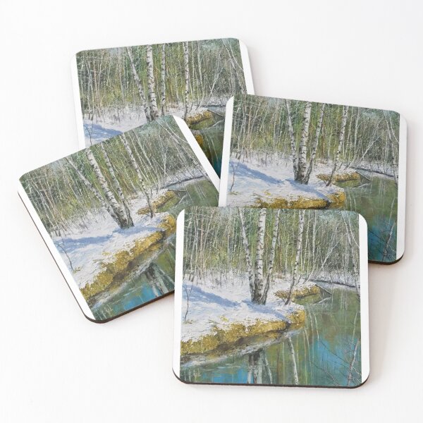 Item preview, id62 Birch trees and riverbank, green colored river, Clean river, black and white trees, spring, snowmelt, snowy forest, cool and cute winter, jungle, Frozen birch, Birch, Watercolor, river designed and sold by bcbutika.