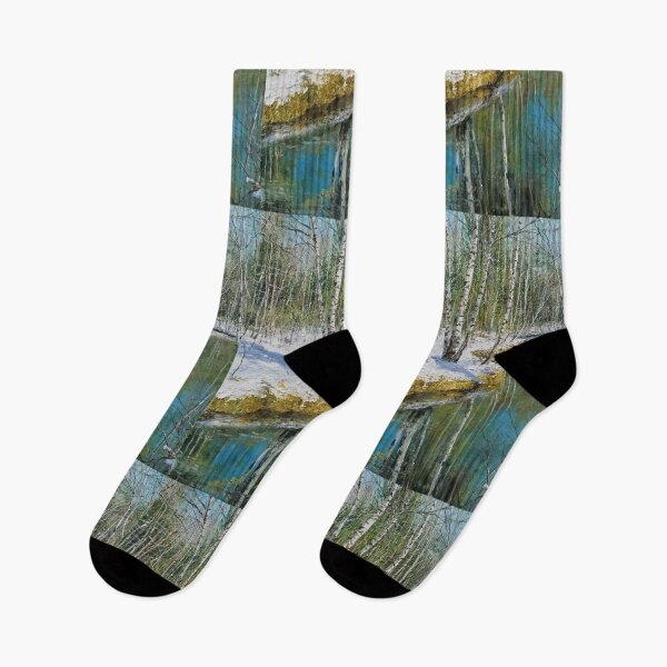 Item preview, id62 Birch trees and riverbank, green colored river, Clean river, black and white trees, spring, snowmelt, snowy forest, cool and cute winter, jungle, Frozen birch, Birch, Watercolor, river designed and sold by bcbutika.