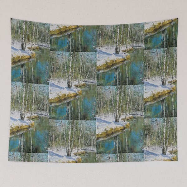 Item preview, id62 Birch trees and riverbank, green colored river, Clean river, black and white trees, spring, snowmelt, snowy forest, cool and cute winter, jungle, Frozen birch, Birch, Watercolor, river designed and sold by bcbutika.